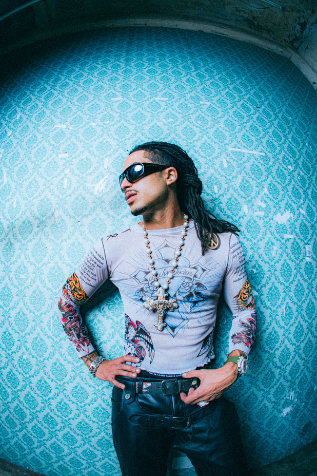 Ed Hardy x Matuê "Tattooed Skin 2" Tule Masculino Bege