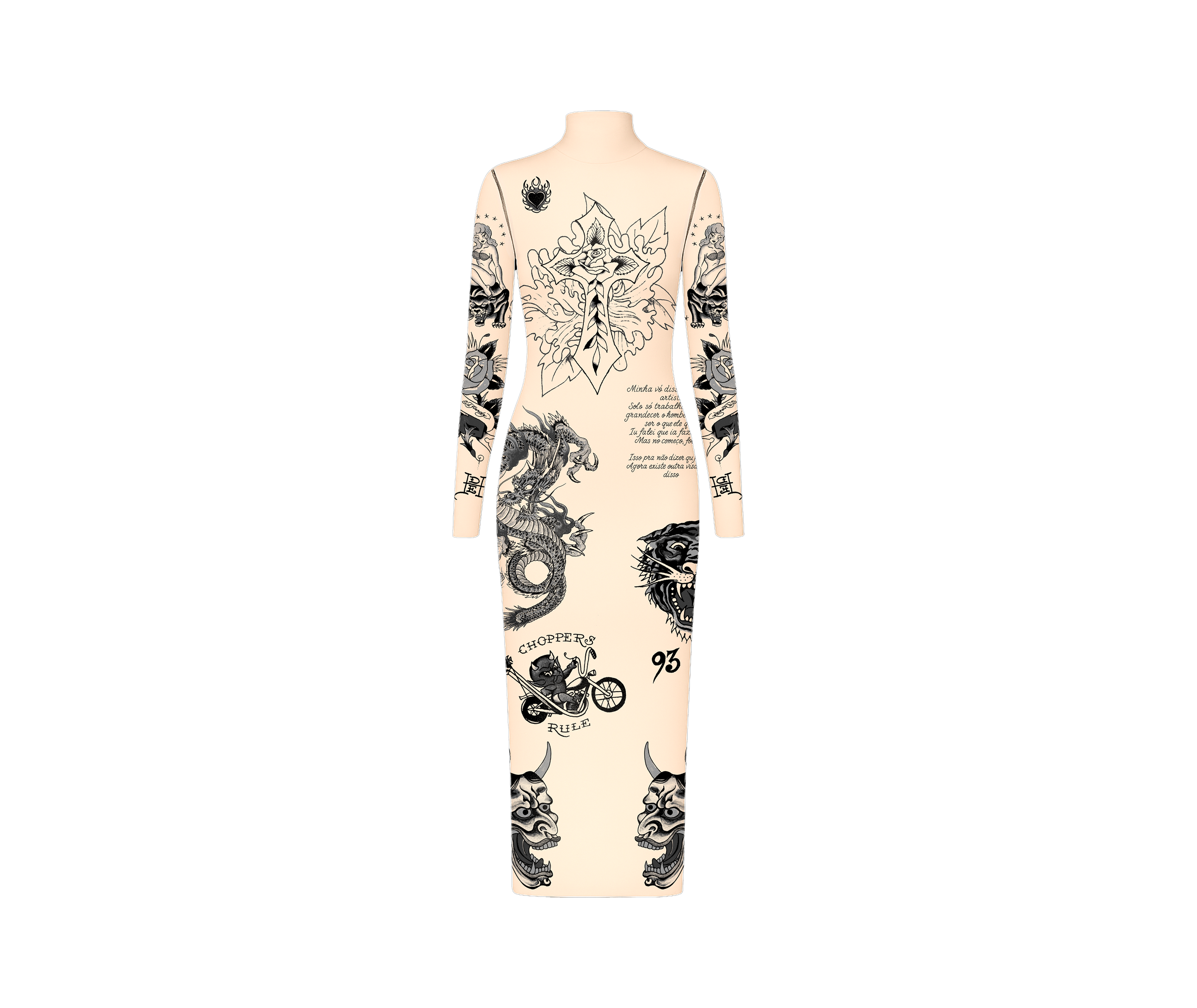 Ed Hardy x Matuê "Tattooed Skin" Vestido de Tule Bege