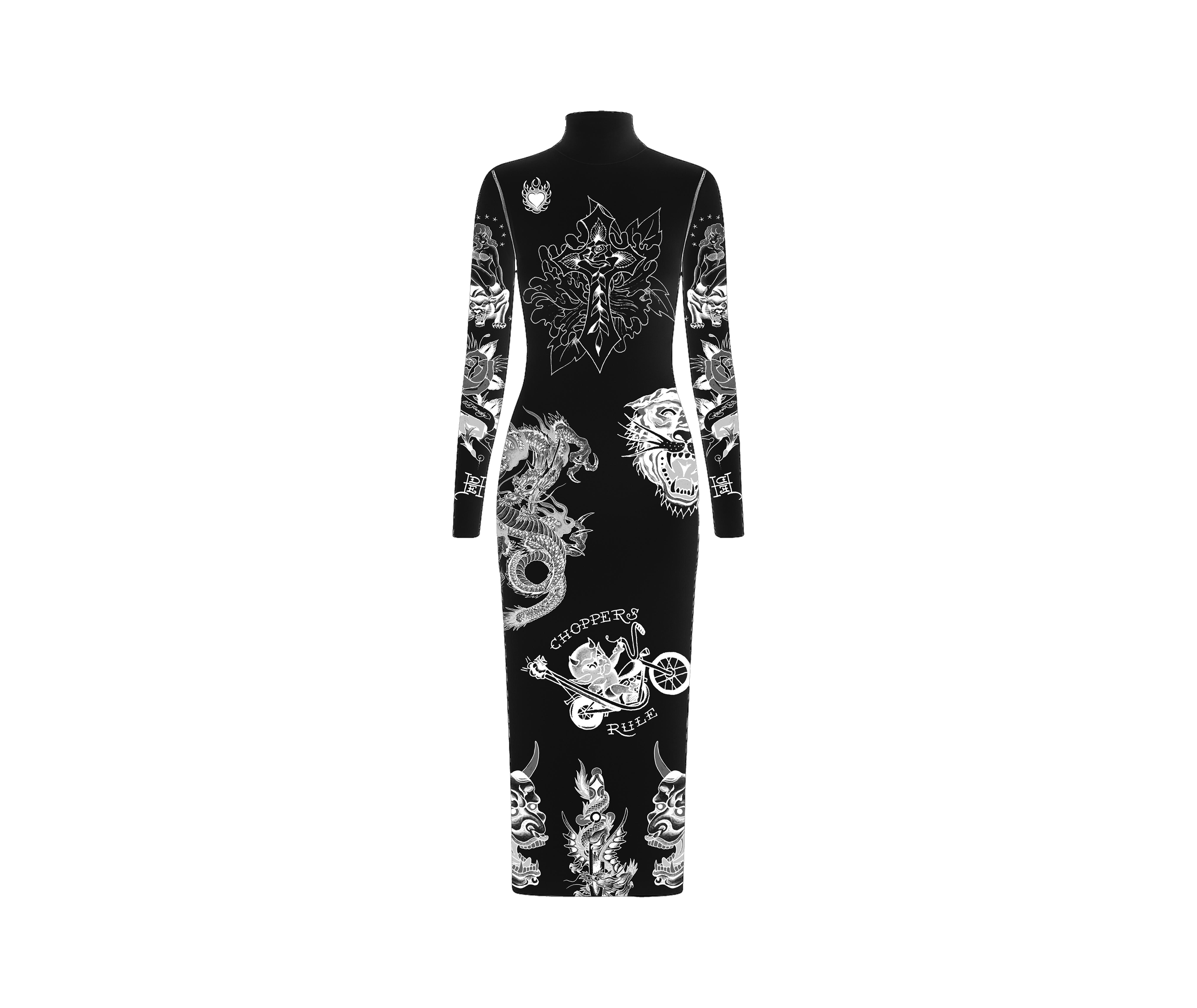 Ed Hardy x Matuê "Tattooed Skin" Vestido de Tule Preto