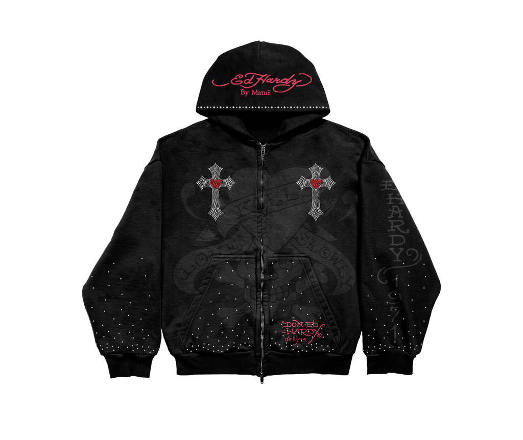 Ed Hardy x Matuê "Cruz" Moletom Zip Up Preto
